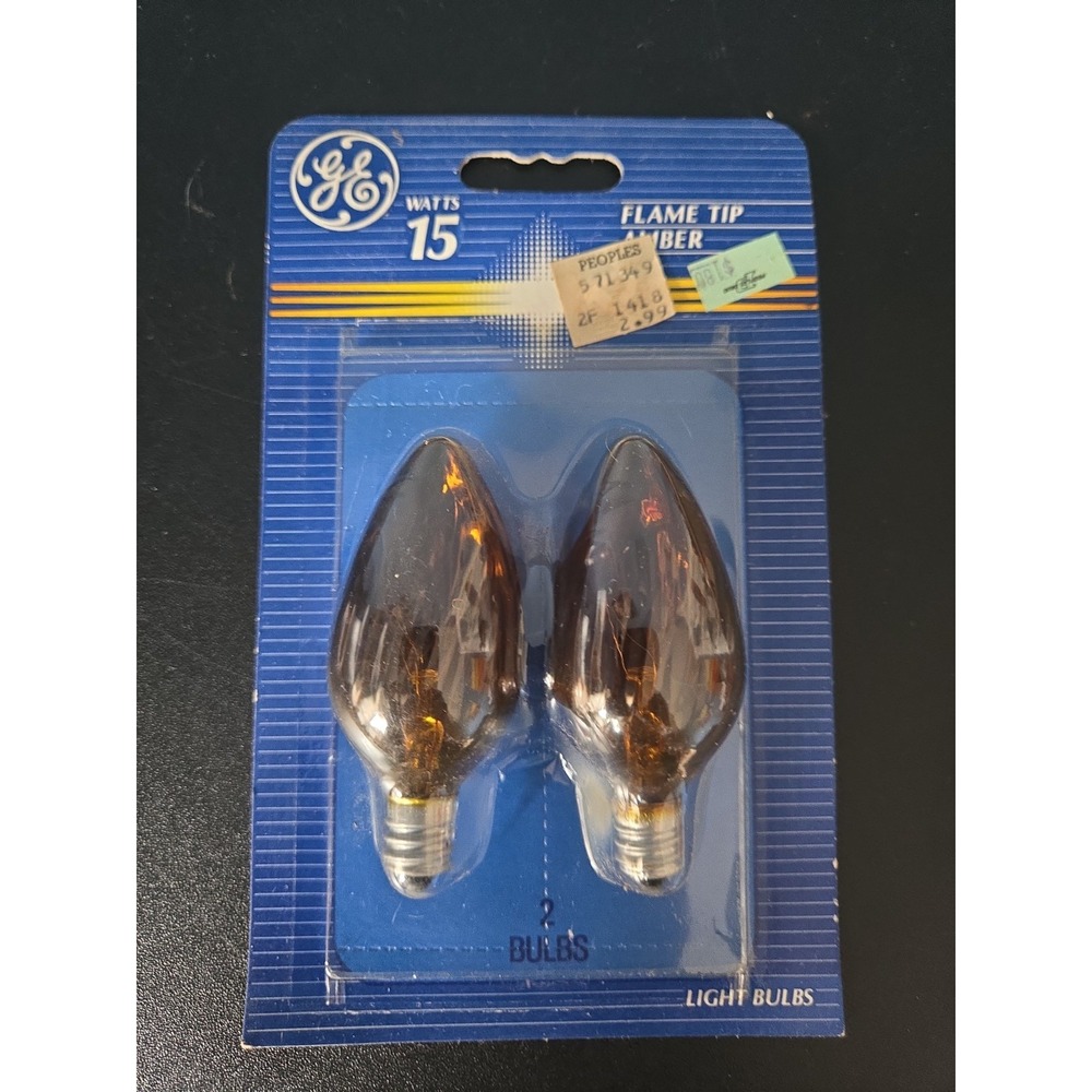 GE Flame Tip Amber 15 Watt Bulbs 2Pk Candelabra Base PLG 102-W1 General Electric